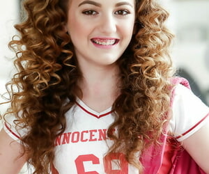 Curly haired schoolgirl Marissa Mae flashing pretty..