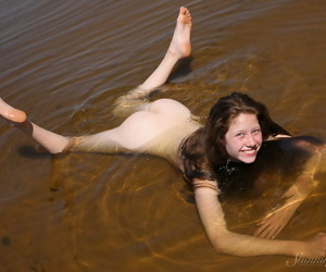 Slightly 18 teen Nicole gets glazed in seaweed while nude..