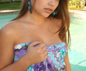 Teenage goddess Lili Jensen seducing wild boys by the pool