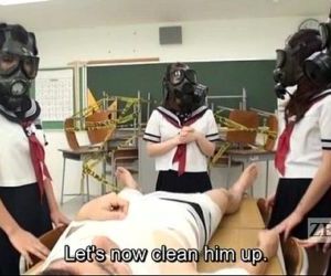 CFNM Gas Mask Japanese schoolgirls inspection Subtitled -..