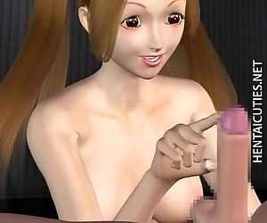 Pigtailed 3D anime girl play with dick - 5 min