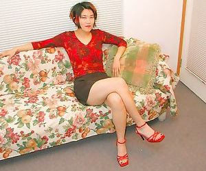 Asian amateur in high heels with..