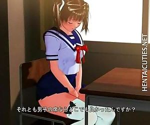 Shy 3D anime schoolgirl show tits..