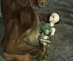 Petite elf teasing a troll with..