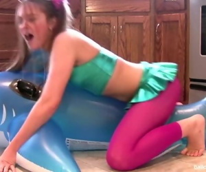 Horny Pigtailed Slut Grinds Inflatable Whale to Orgasm