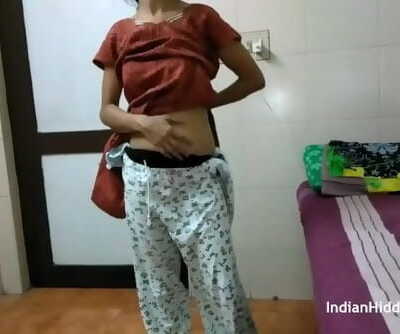Indian Bhabhi in Brown Shalwar Suit Changing in Bedroom