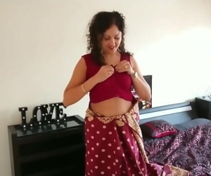 Indian red saree Bhabhi caught watching porn by Devar fuck desi hindi audio