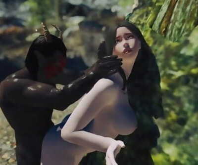 Dremora nails a cute young nord in the forest