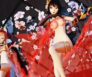 3D MMD Three Beauties Dance and..