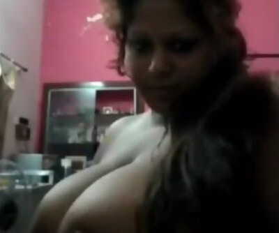 Desi Bangla BIG Meaty Tits afroza aunty pressing & Slurping own nipples