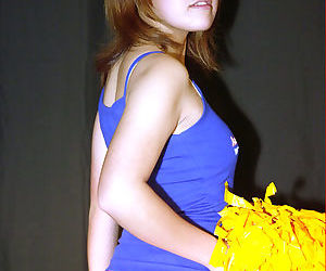 Amateur Japanese cheerleader Naoko loosing bare ass from panties and skirt