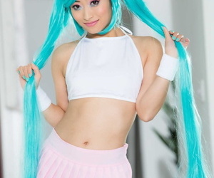 Asian solo girl Ayumu Kase models naked with cosplay inspired hair