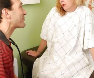Mature blonde woman Heidi is stripped naked by doctor for blowjob