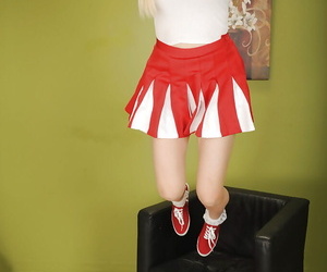 Chesty young blonde cheerleader Prudence Pond flashing upskirt panties
