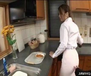 Japanese teen gets fucked in the kitchen Uncensored - 7 min