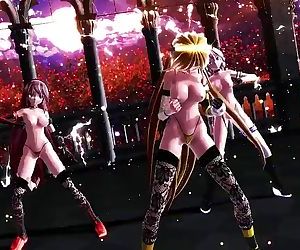3D MMD Three Beautiful Anime Babes in Wave