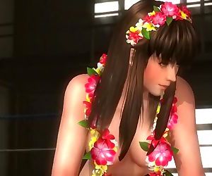Dead or alive 5 Hitomi in sexy hawaiian outfit exposes her ass in thong !