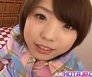 Morimoto Miku gets cock in mouth and in hairy fingered snatch - 10 min