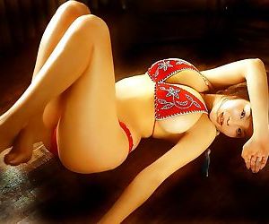 Yoko matsugane in red bikini posing her natural huge boobs..