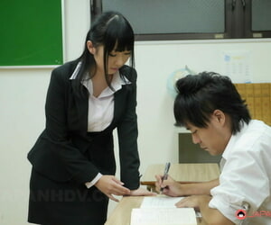 Asian teacher with big tits Michiru Ogawa gets her hairy..