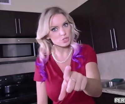 Ash-blonde shoplifter MILF Kenzie Taylor got caught and blackmailed by stepson and performs a handsfree oral pleasure..