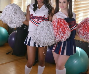 Ebony cheerleader Jasmine Webb & teen Nekane share a cock..
