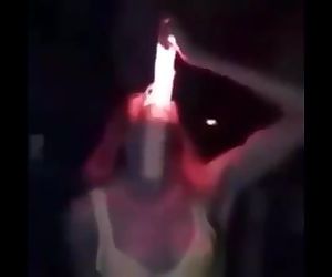 Slut deepthroating glowing dildo