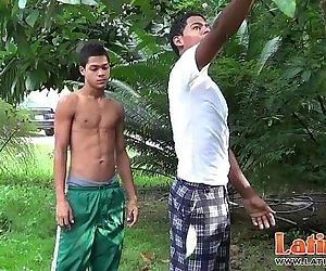 Latin mates get together for oral fun in the yard