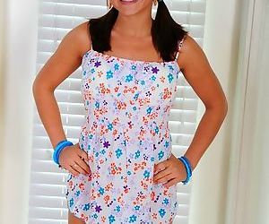 Teen in sundress shows us her..