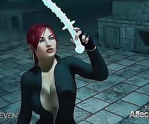 3d animation moster hookup with a crimson hair big tits..