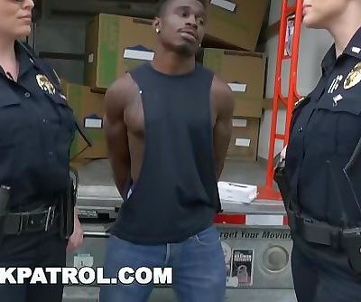 BLACK PATROL - Thug Gets Busted By MILF Cops and Penalized with Sex