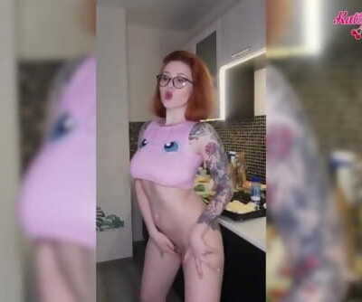 Busty Redhead Dances Naked on Kitchen - Delicate Erotica