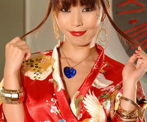 Cute Japanese Marica Hase teases in kimono before..