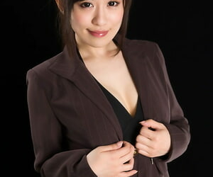 Japanese chick in suit slowly strips to the toes to give a..