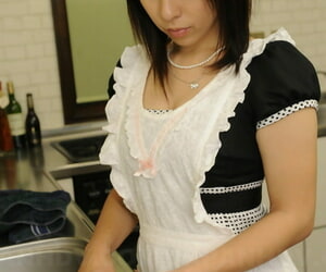 Busty Japanese maid Himeki Kaede blows and romps two mild..