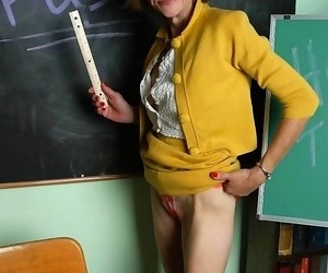 Skinny old granny posing bare in classroom - part 1799