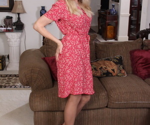 Blonde American housewife labyrinth open sundress before..