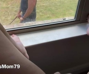 Hot Mummy Teases Lawn Stud through Window while Husband is..