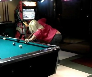 2 Milfs Showcasing Buttcrack while Playing Billiard in..