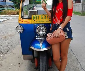 Lovely Asian teen in sexy jean shorts gets picked up on..