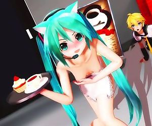 3D MMD Kitty Miku Strips Off Her Waitressing Apron - Deep Blue Town