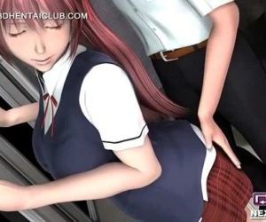 Anime babes giving BJ in the subway share jizz in kiss - 5 min