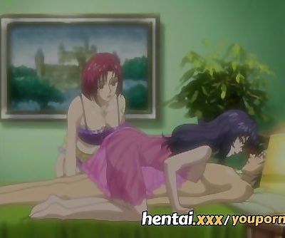 Hentai.xxx - Two MILFs share one horny young stud