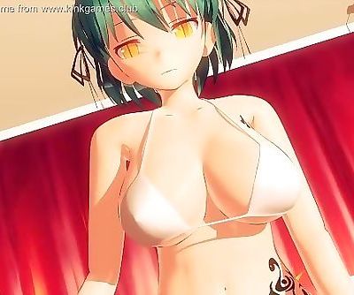 Busty Maid gives lucky amazing guy blowjob in Hentai XXX Porn Game