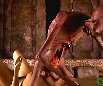 Graveyards Horny Guardian. Monster porn horrors 3D 2 min
