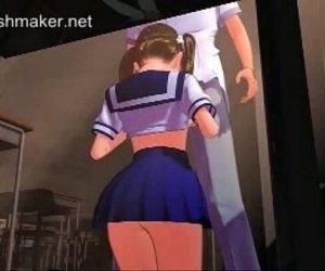 Sexy anime schoolgirl doing blowjob - 3 min