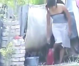 Indian hot village girl bathing outside, - 10 min