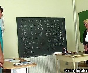 Old mature teacher takes from both sides - 6 min HD