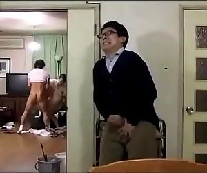 Asian husband let wife to seduce 2 cleaners and he was..