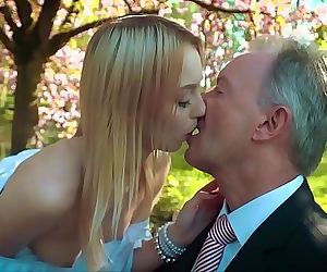 Young blonde moaning fucking an old man she swallows his..